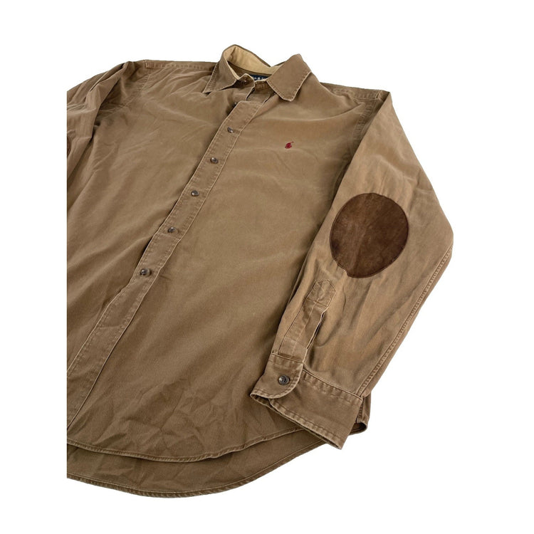 Men’s Polo Ralph Lauren Brown Elbow Patch Classic Fit Button Down Shirt Size XL