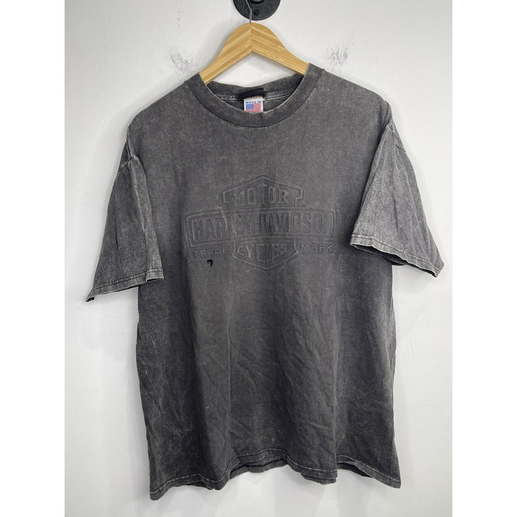 Men’s VTG Gray Faded Harley Davidson T Shirt Raised Print USA Made Sz XL