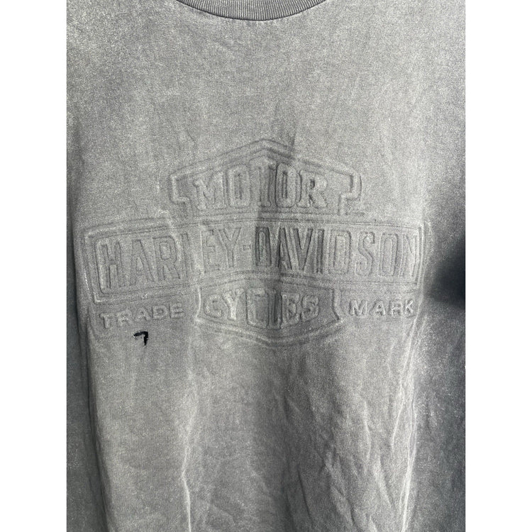 Men’s VTG Gray Faded Harley Davidson T Shirt Raised Print USA Made Sz XL