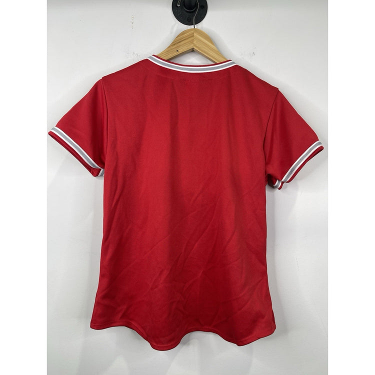 Men’s MLB Anaheim ANGELS Majestic Baseball Stitched Logo Red Jersey Sz L