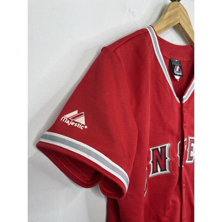 Men’s MLB Anaheim ANGELS Majestic Baseball Stitched Logo Red Jersey Sz L