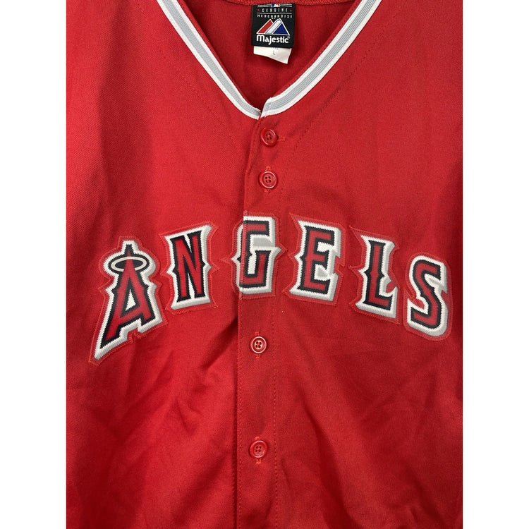 Men’s MLB Anaheim ANGELS Majestic Baseball Stitched Logo Red Jersey Sz L