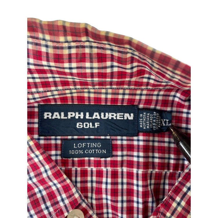 Mens Polo Ralph Lauren Golfing Red & White Plaid Long Sleeve Shirt Size XL