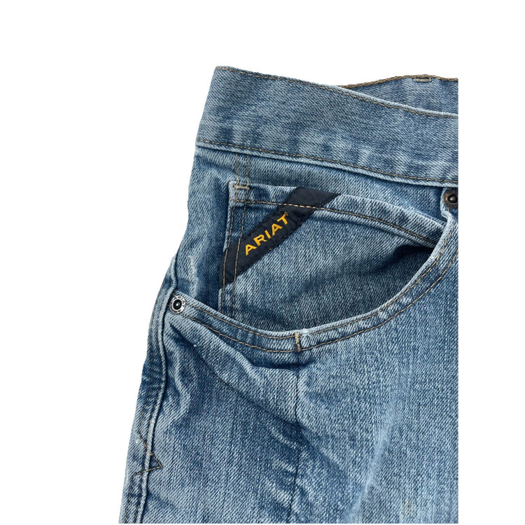 Men’s Ariat REBAR M4 Relaxed Bootcut Light Wash Blue Jeans Size 36x32