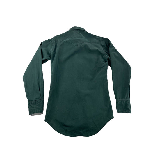 Mens Wragler Green Forest Denim-Style Snap-Down Shirt Size 14 1/2 X 33