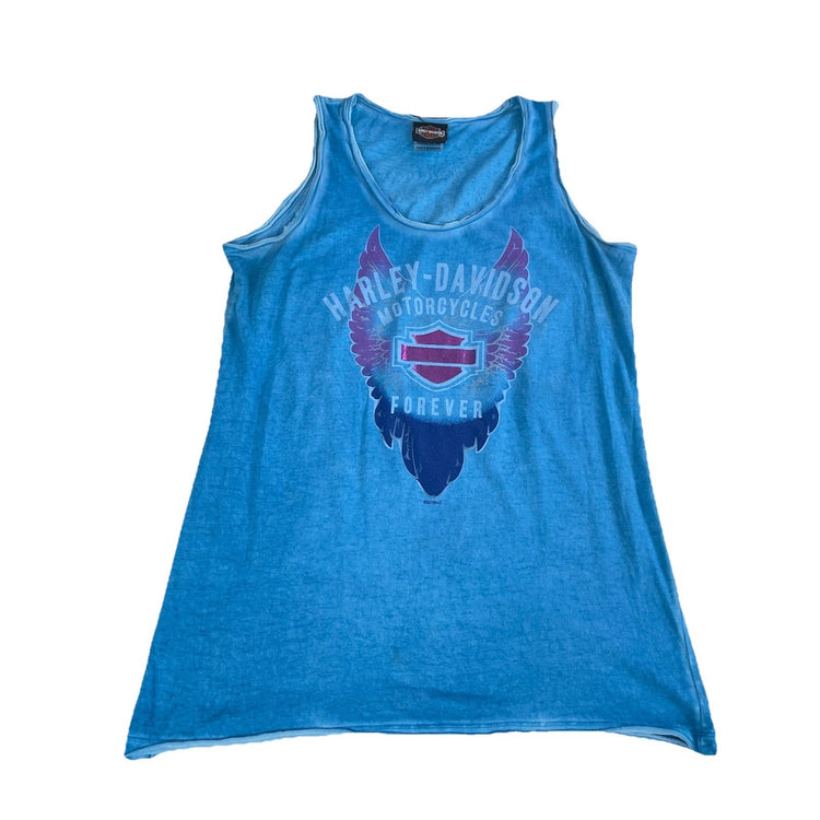 Womens Harley Davidson Turquoise Graphic Wing Tank Top Size L
