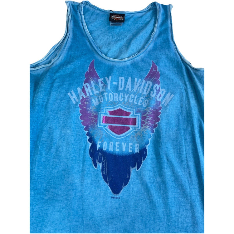 Womens Harley Davidson Turquoise Graphic Wing Tank Top Size L