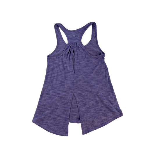 ens Lululemon Heathered Purple Open Split Pleated Back Yoga Tank Top Size M
