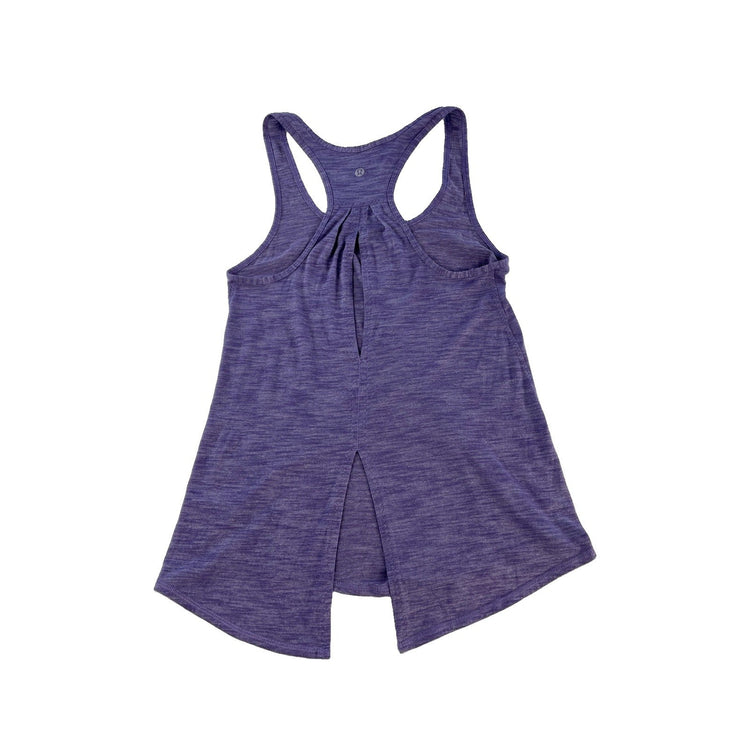 ens Lululemon Heathered Purple Open Split Pleated Back Yoga Tank Top Size M