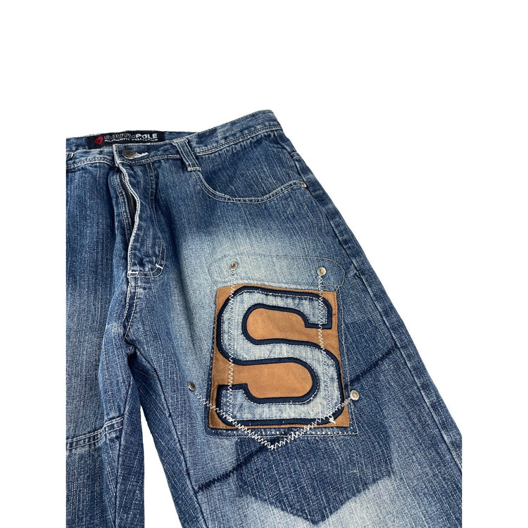 Mens Southpole Patched Blue Denim Jeans Size 34