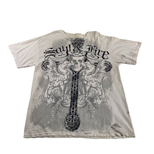 Mens 20s Urban Legend Soy & Fire White Graphic Tee Size L
