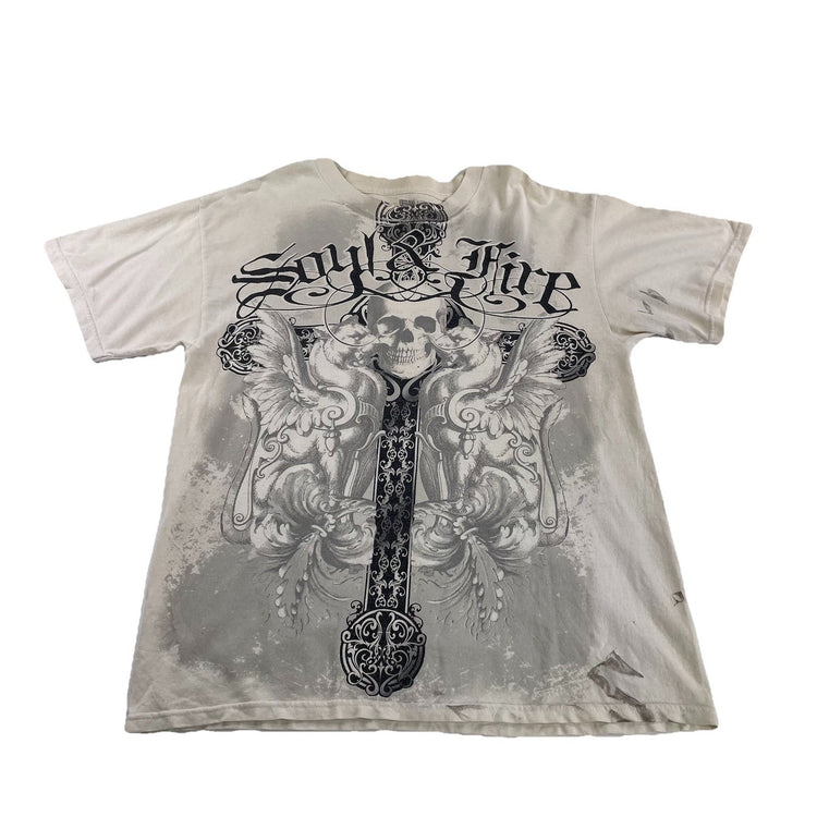 Mens 20s Urban Legend Soy & Fire White Graphic Tee Size L