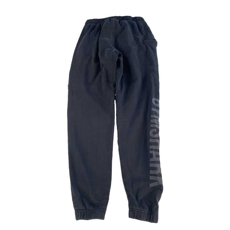 Mens Gymshark Faded Black Big Vertical Leg Logo Fleece Cuffed Joggers Size XS