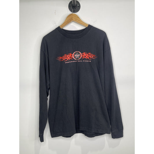 Vintage Mens Professional Bull Riders Black Long Sleeve T-shirt Sz XL