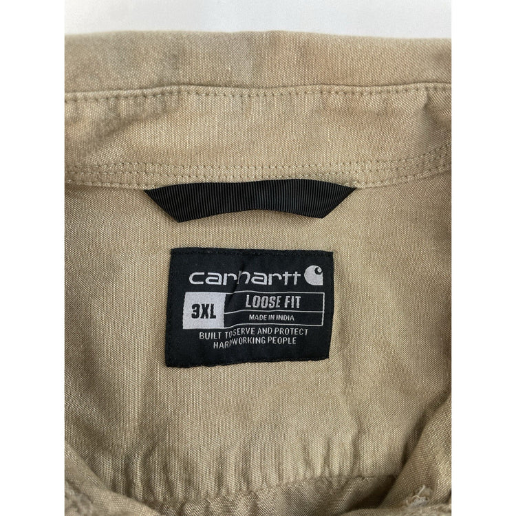 Mens Carhartt Beige Loose Fit Long Sleeve Button Down Shirt Size 3XL