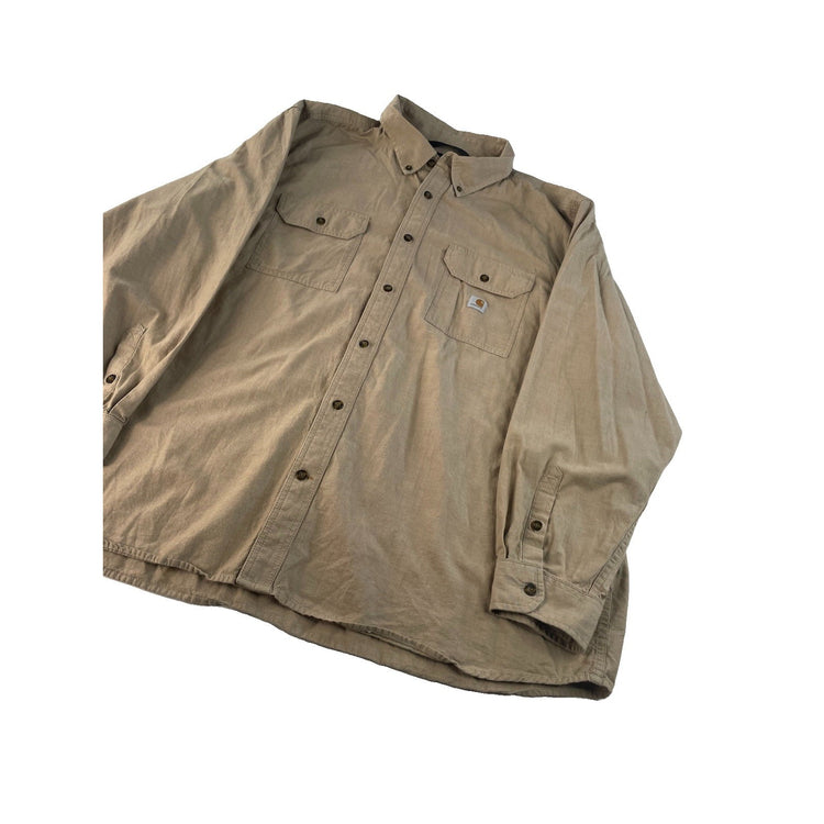 Mens Carhartt Beige Loose Fit Long Sleeve Button Down Shirt Size 3XL