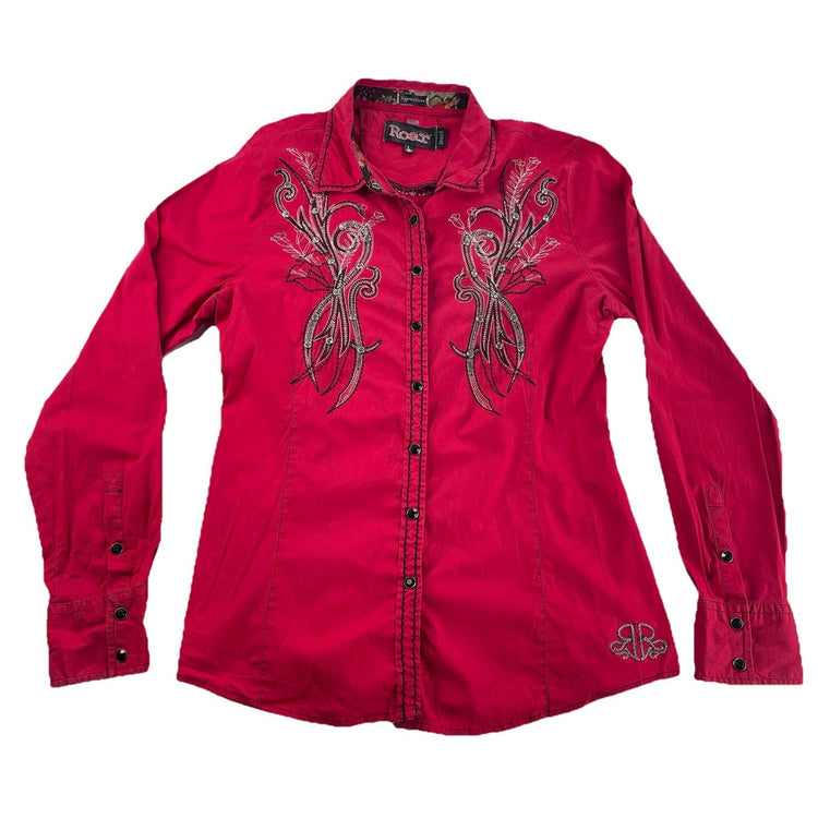 Women’s Signature ROAR Pinkish-Red Western LongSleeve SnapDown Shirt Size S
