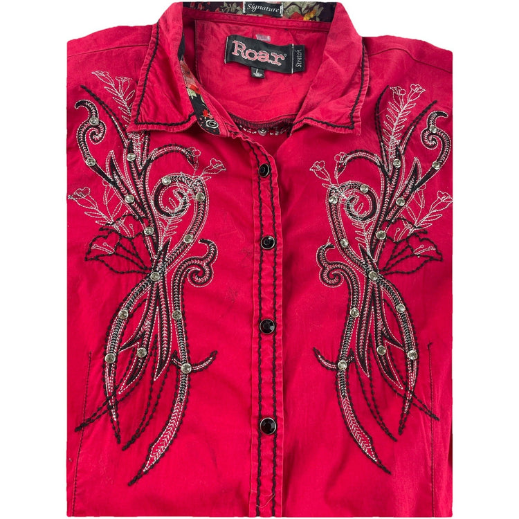 Women’s Signature ROAR Pinkish-Red Western LongSleeve SnapDown Shirt Size S