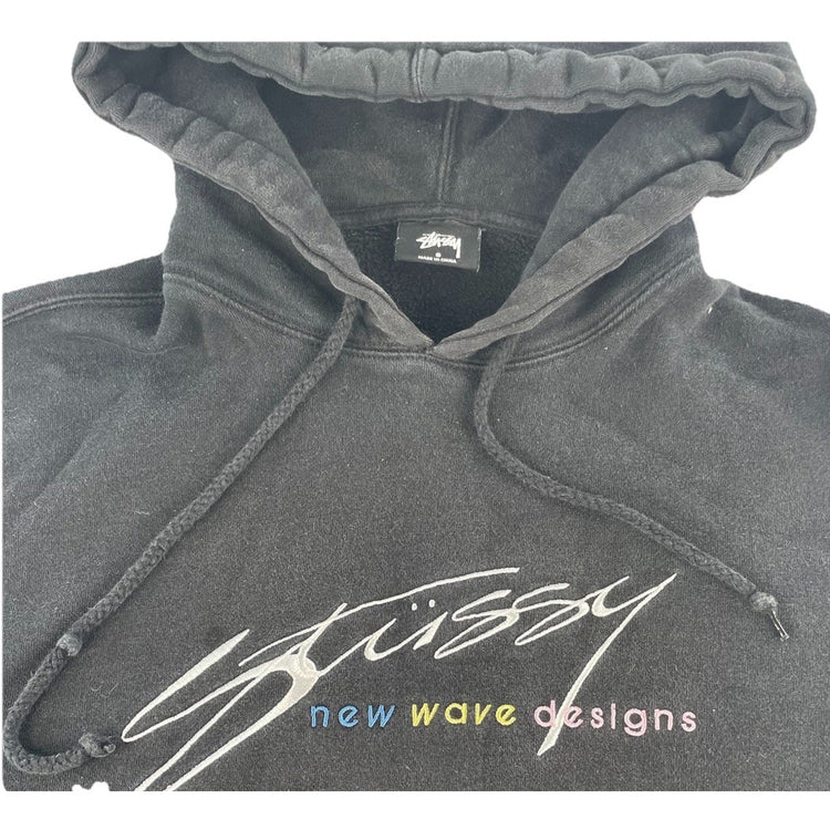 Mens Stüssy "New Wave Designs" Hoodie Black Graphic Logo Size S