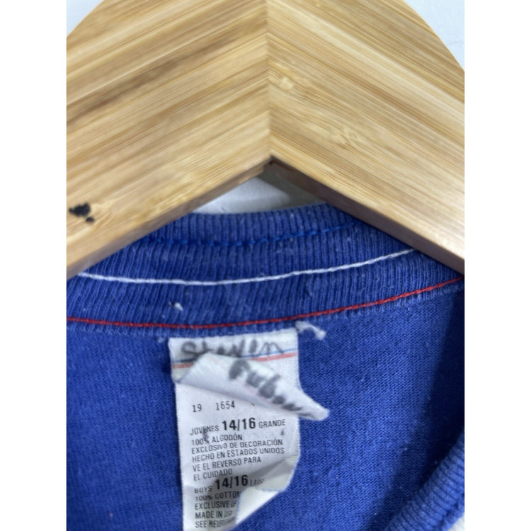 Vintage Youth Blue NEW ENGLAND PATRIOTS GTS T-Shirt Jersey USA Sz 16-14