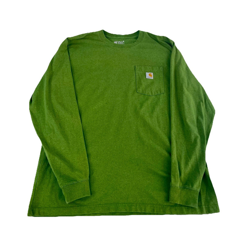 Mens Carhartt Green Relaxed Fit Long Sleeve Solid T-Shirt Size Xl