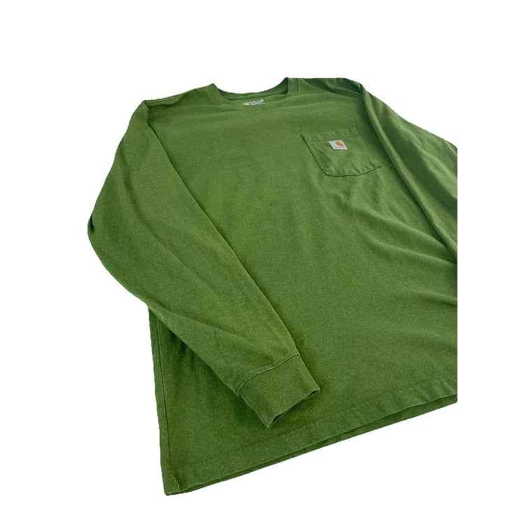 Mens Carhartt Green Relaxed Fit Long Sleeve Solid T-Shirt Size Xl