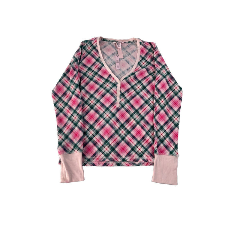 Womens Victorias Secret Pink & Green Plaid Sleep Shirt Size Small