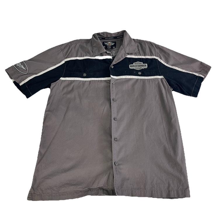 Mens Harley Davidson Motorcycle SS Mechanic Garage Shirt Gray Size Xl