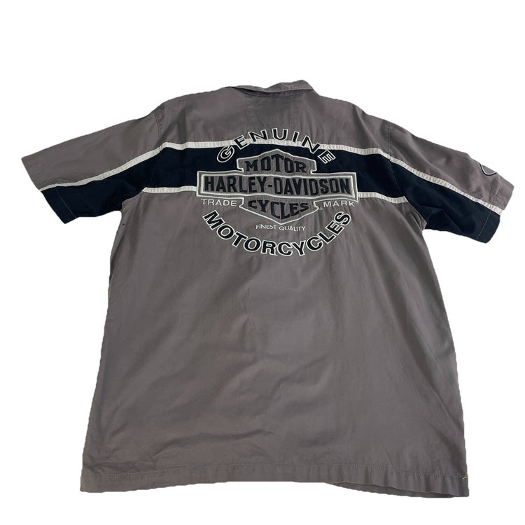 Mens Harley Davidson Motorcycle SS Mechanic Garage Shirt Gray Size Xl