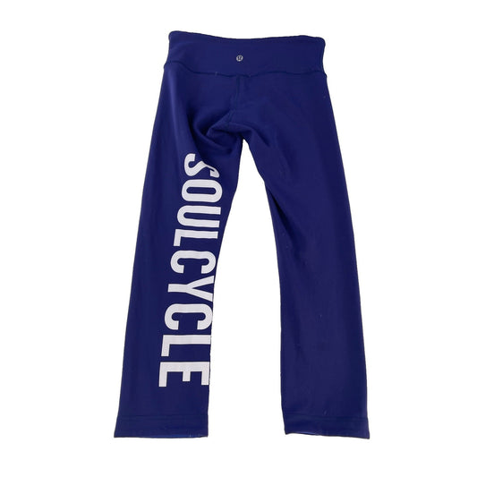 Womens Lululemon x SoulCycle Blue Cropped Yoga Leggings Big Logo SIZE 4