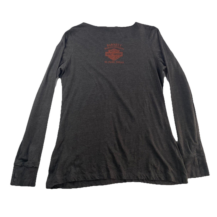 Womens Harley Davidson Gray Rhinestone Skull Long Sleeve T Shirt Size Medium