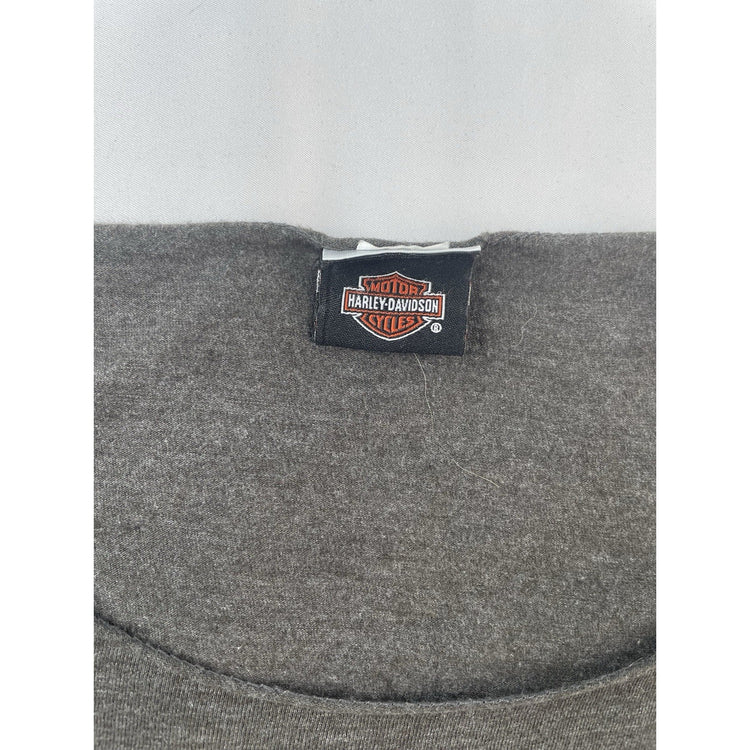 Womens Harley Davidson Gray Rhinestone Skull Long Sleeve T Shirt Size Medium