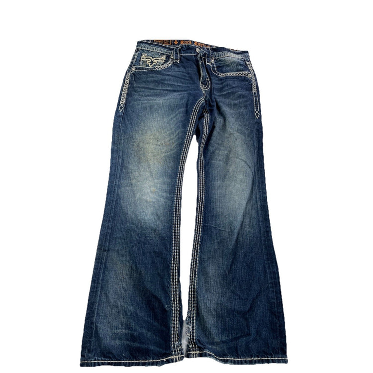 Men’s Rock Revival Byron Boot Dark Wash Blue Jeans Size 34