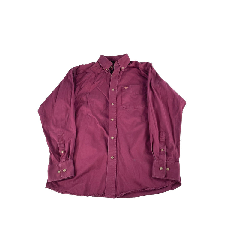 Mens Ariat Maroon Button Town Collared Shirt Size Small