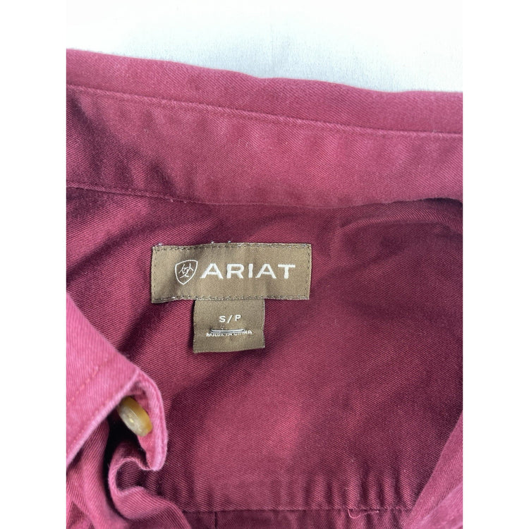 Mens Ariat Maroon Button Town Collared Shirt Size Small