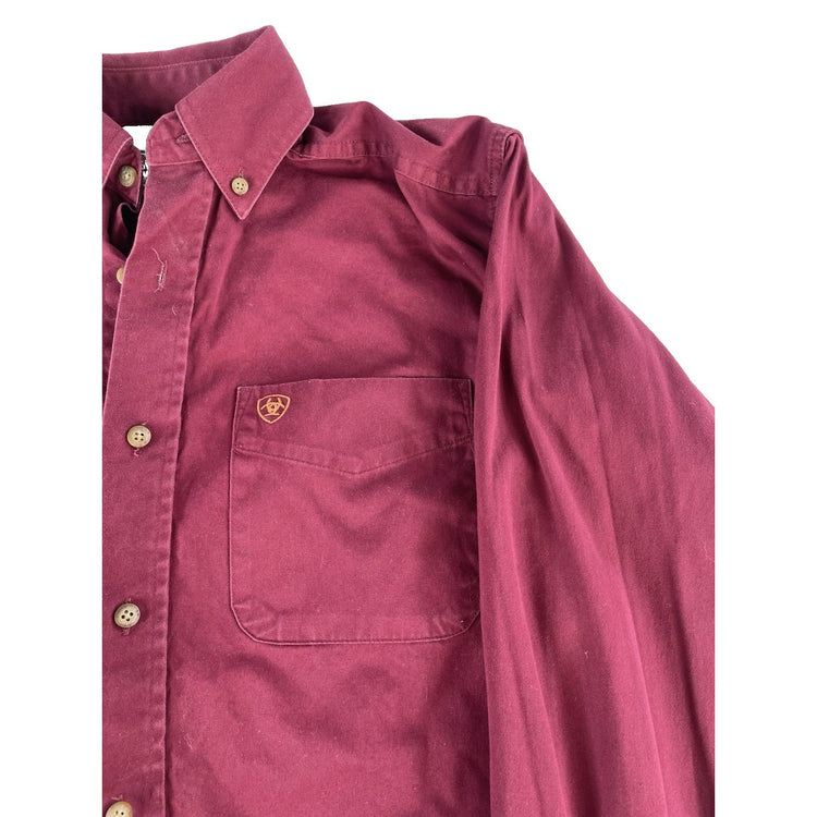 Mens Ariat Maroon Button Town Collared Shirt Size Small