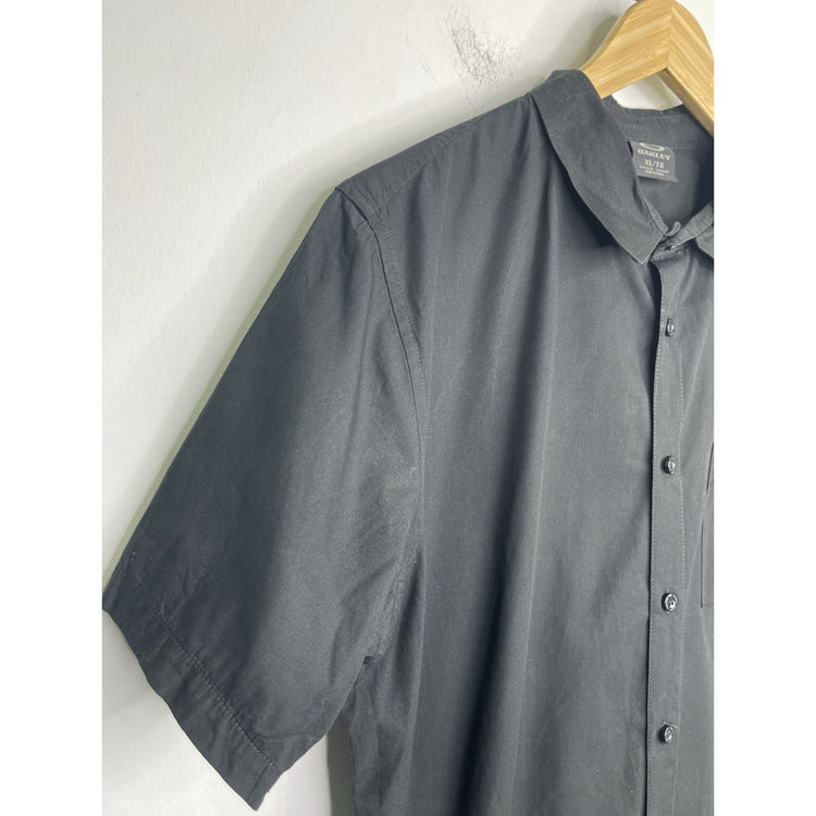 Men’s Workwear Black Oakley Button Up Short Sleeve Shirt Sz XL