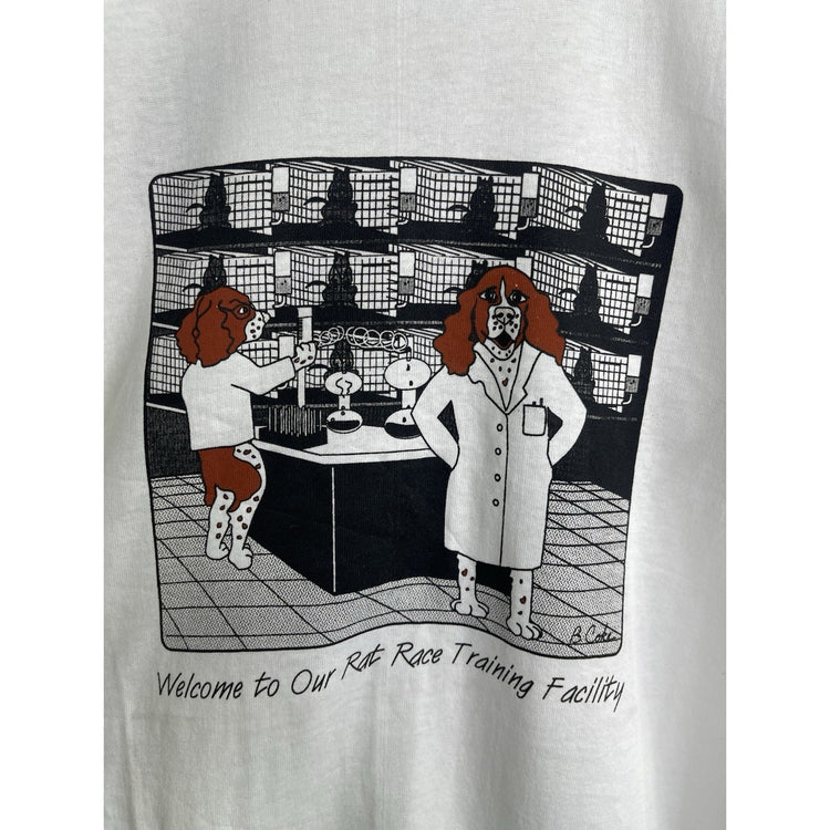 Men’s White Graphic Design Discovery Rat Race Facility T Shirt Sz L