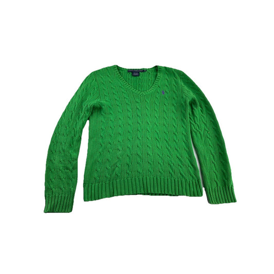 Womens Ralph Lauren Sport Size Medium Green V Neck Knitted Sweater