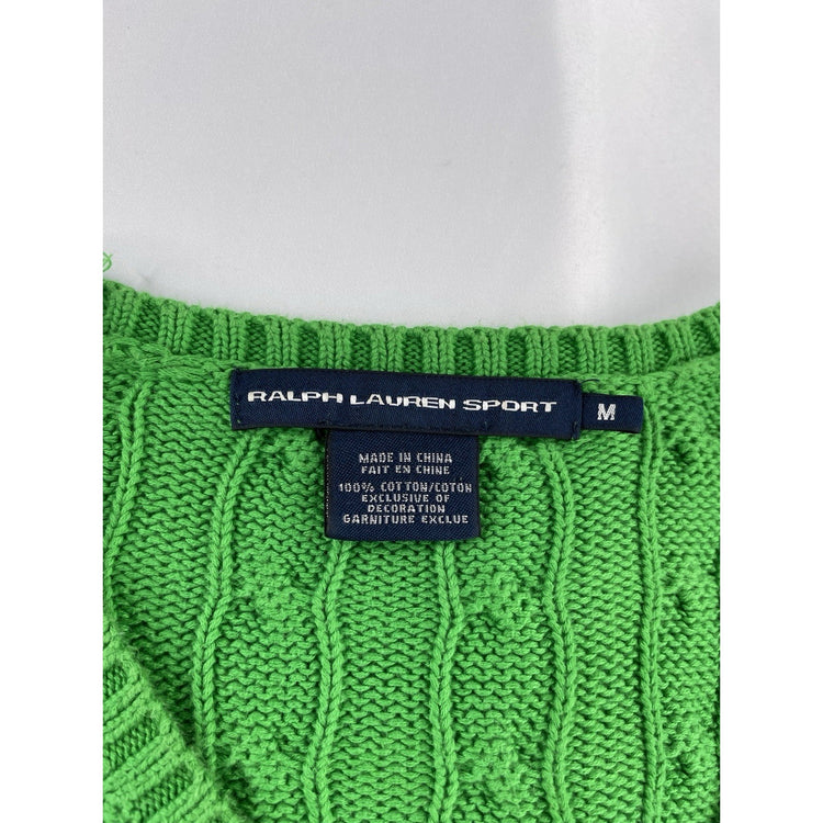Womens Ralph Lauren Sport Size Medium Green V Neck Knitted Sweater