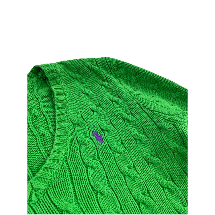 Womens Ralph Lauren Sport Size Medium Green V Neck Knitted Sweater