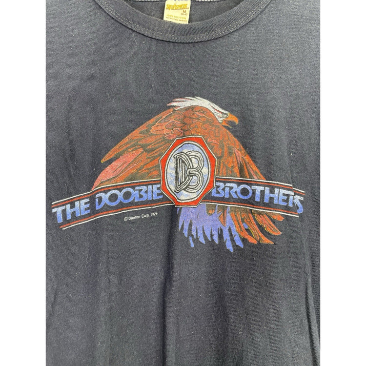 MEN’S BLUE 1970s VINTAGE THE DOOBIE BROTHERS LOS ANGELES CONCERT T-SHIRT SZ M
