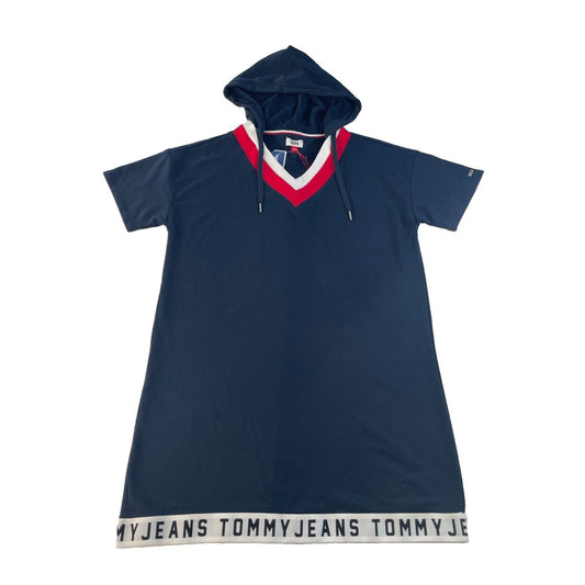Womens Tommy Hilfiger Navy Blue Hooded Shirt Dress Size Large