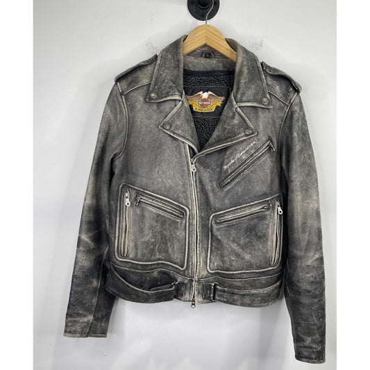 Vintage 90s Harley Davidson Adjustable Distressed Leather Men’s Jacket Size Large