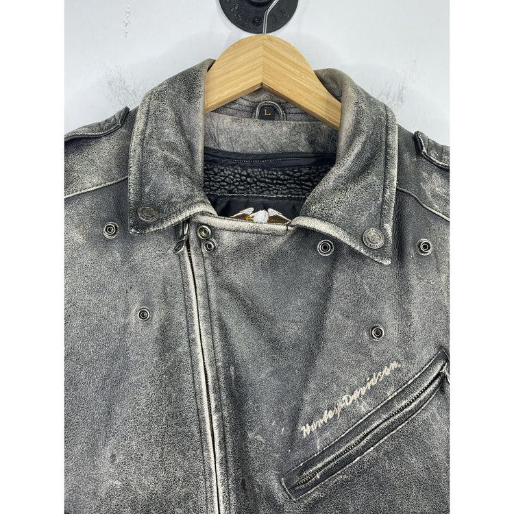 Vintage 90s Harley Davidson Adjustable Distressed Leather Men’s Jacket Size Large