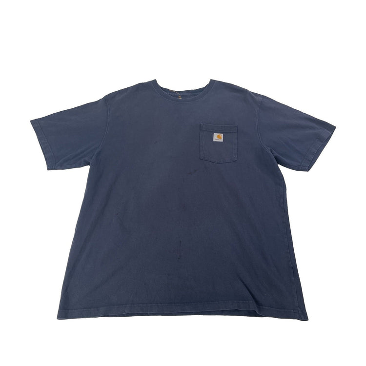 Mens Carhartt Navy Blue Blank Pocket Crewneck T Shirt Size XL