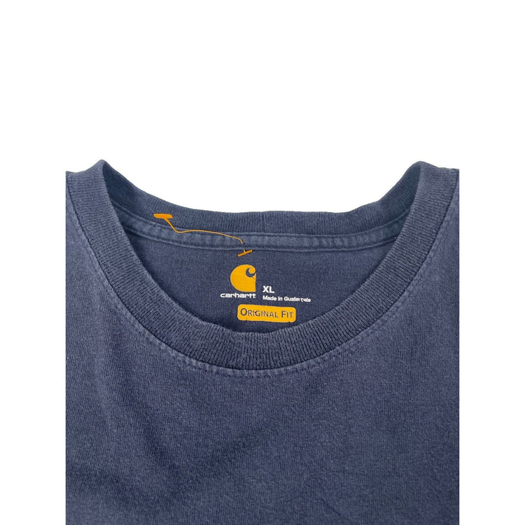 Mens Carhartt Navy Blue Blank Pocket Crewneck T Shirt Size XL