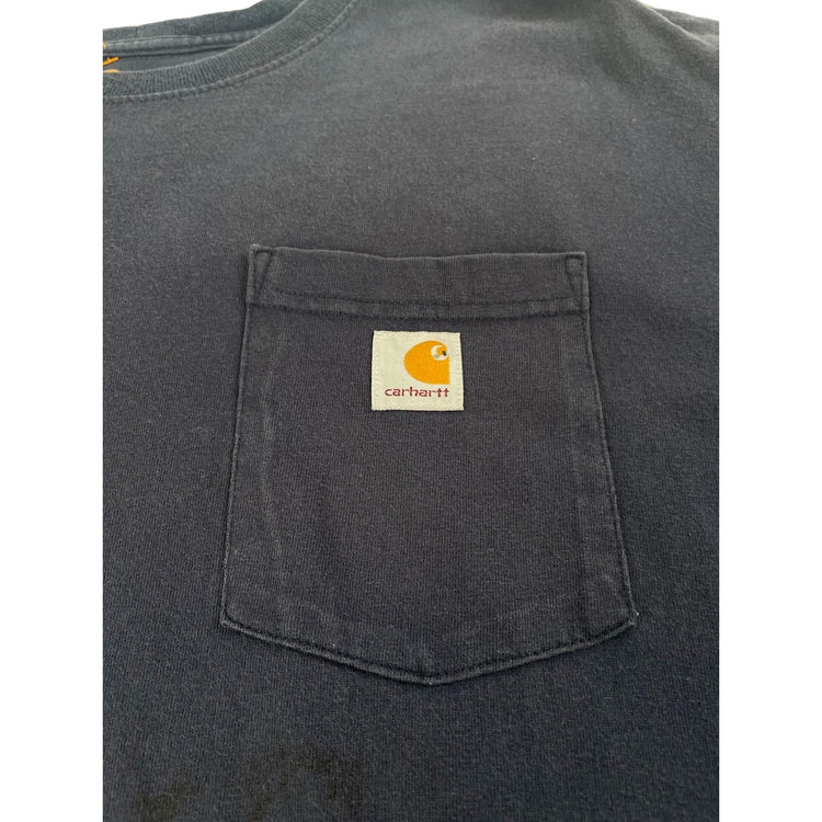Mens Carhartt Navy Blue Blank Pocket Crewneck T Shirt Size XL