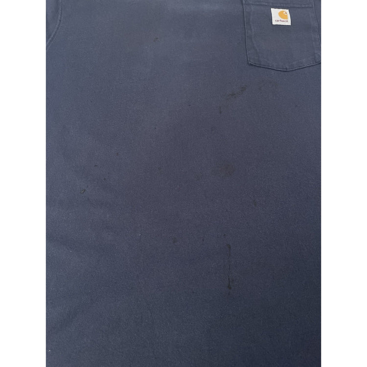 Mens Carhartt Navy Blue Blank Pocket Crewneck T Shirt Size XL