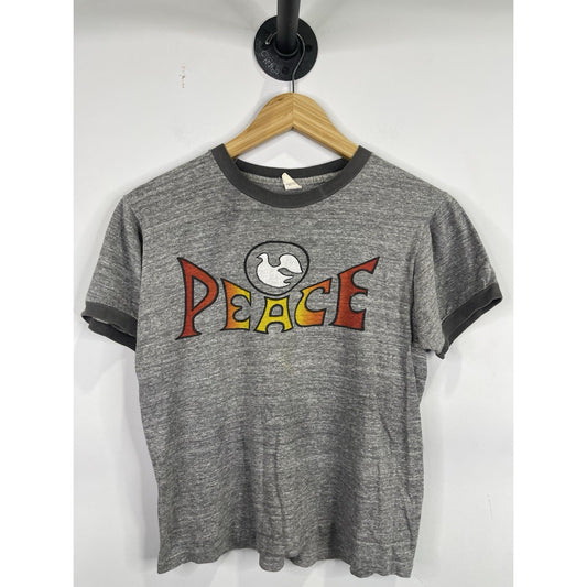 Vintage 1970’s Mens PEACE Grey T-shirt Sz M/S